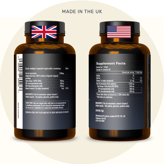 Inessa Omega3 capsules close-up showing high-strength EPA/DHA for daily use