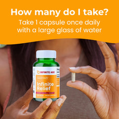 INFINITE AGE Infinite Relief veggie capsules image conveys plant-based, gentle formulation