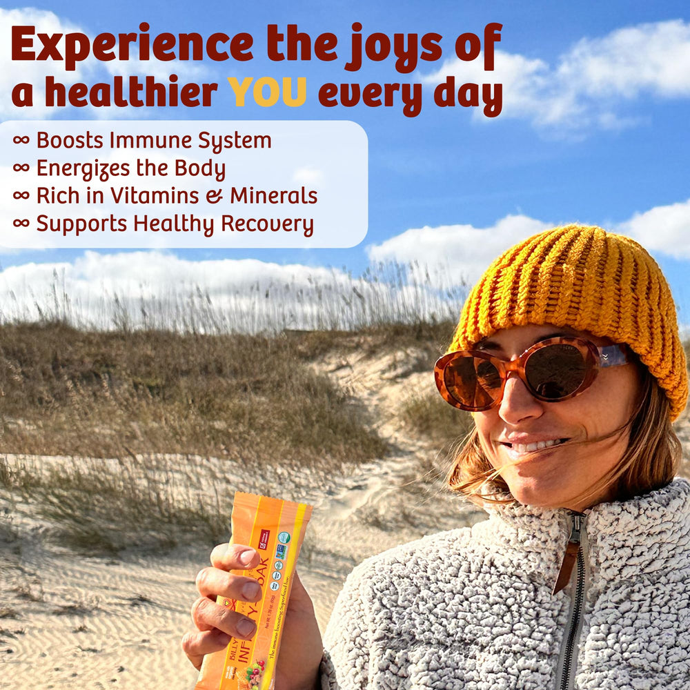 Infinity C bars packaging shows gluten-free and non-GMO attributes for clean snacking