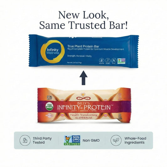 Infinity Greens Billy's Infinity bar serving suggestion for on-the-go healthy snack