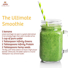Infinity Greens daily-use morning routine with powder enhances wellness.