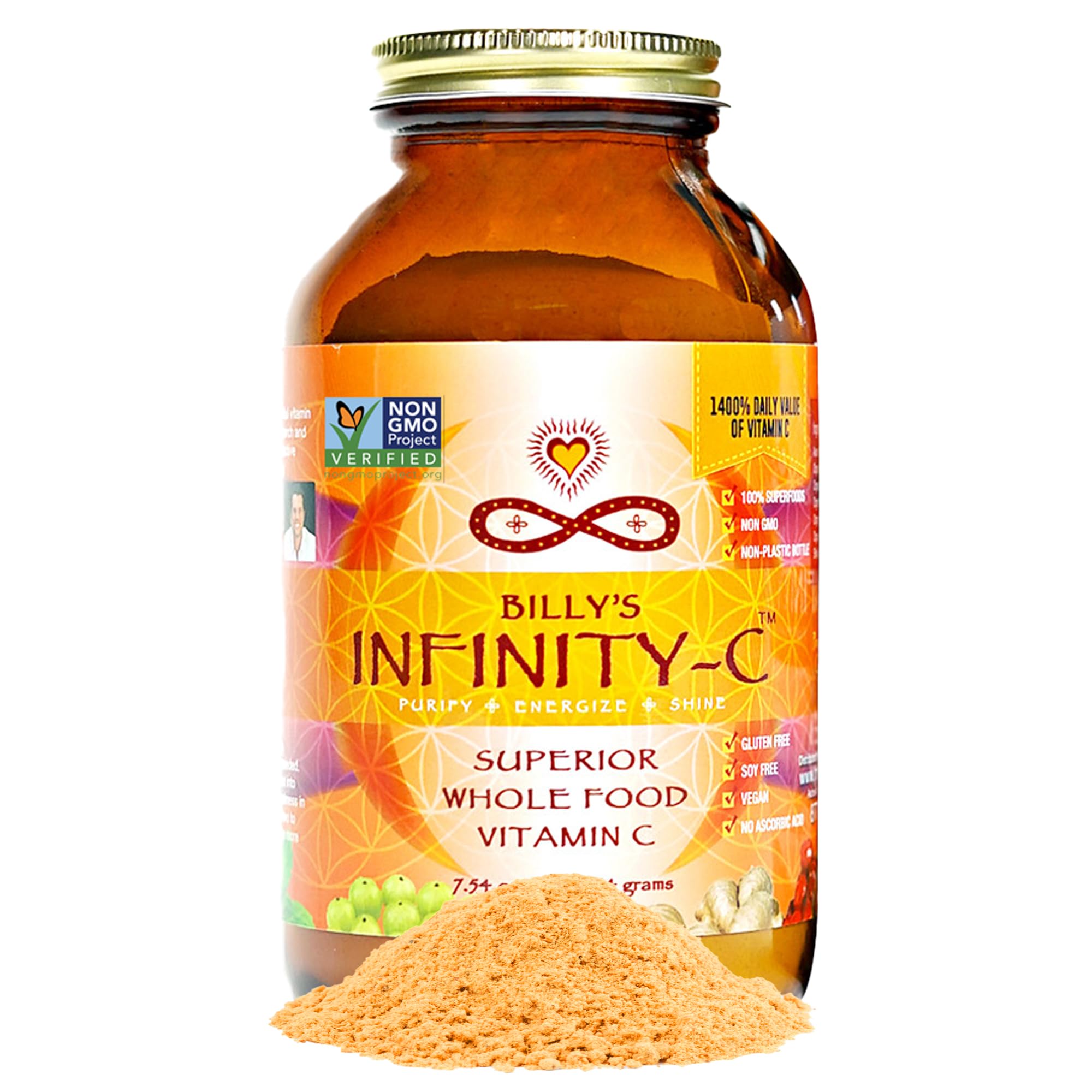 Infinity Greens Infinity-C bottle; convenient plant-based vitamin C for daily wellness.