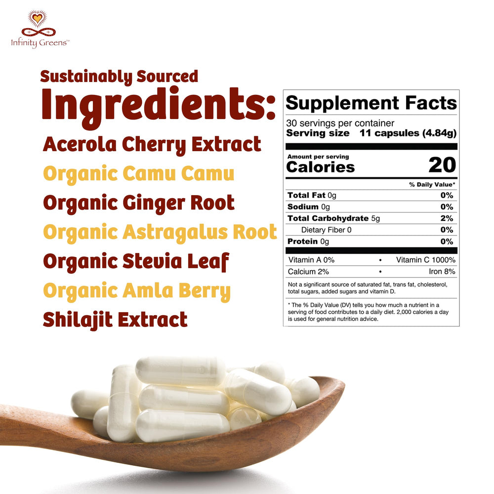 Infinity Greens Infinity-C serving with water demonstrates daily routine.