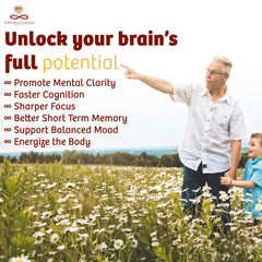 Infinity Greens memory focus amber glass jar highlights premium packaging preserving nutrients.