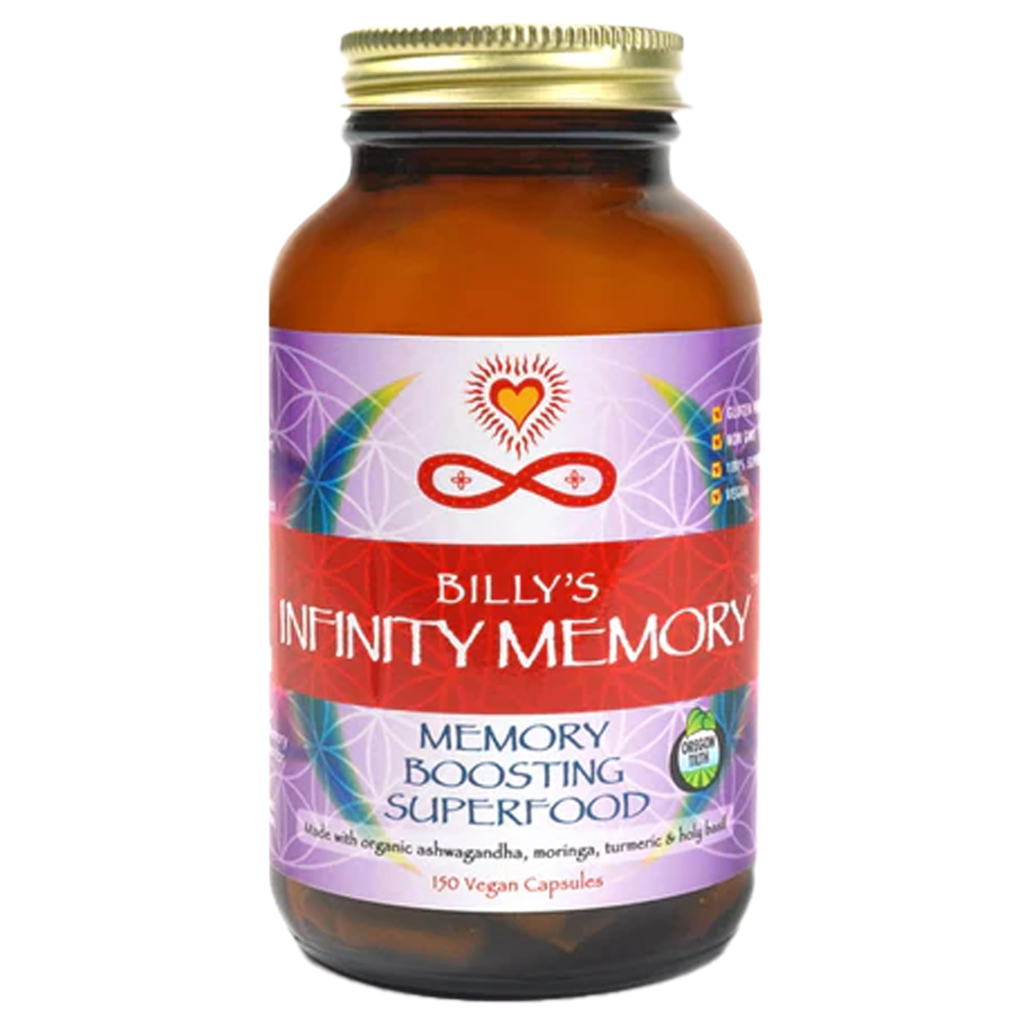 Infinity Greens Memory Focus bottle angled view for daily brain support and clarity.