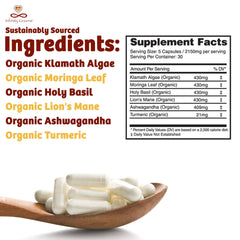 Infinity Greens memory focus bottle pour demonstrates easy dosage for consistent routine.