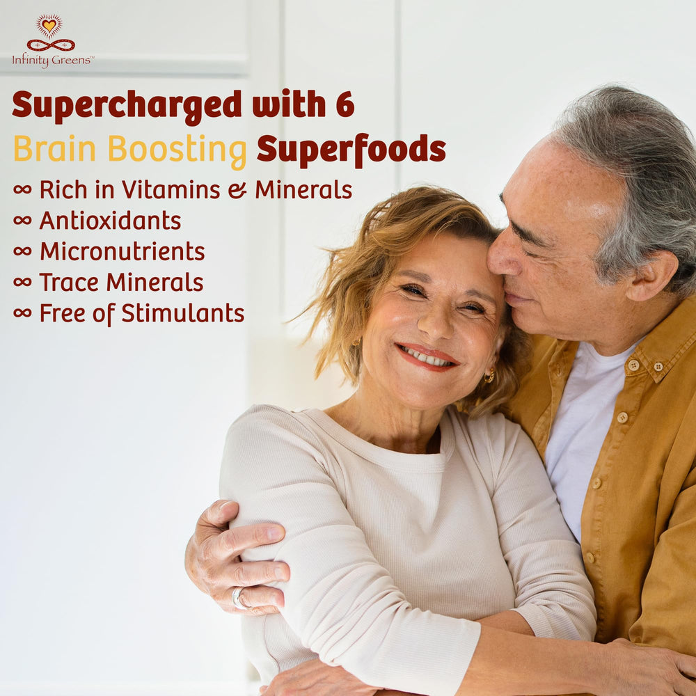 Infinity Greens memory focus capsules closeup showcases convenient daily supplementation.