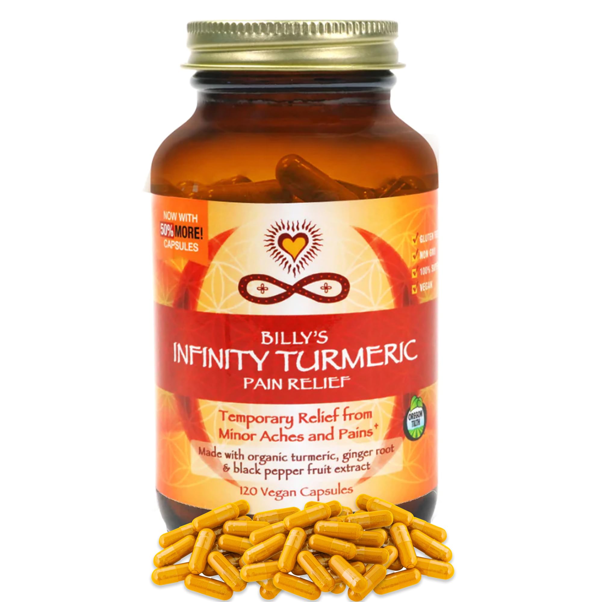 Infinity Greens turmeric capsules bottle for daily wellness.