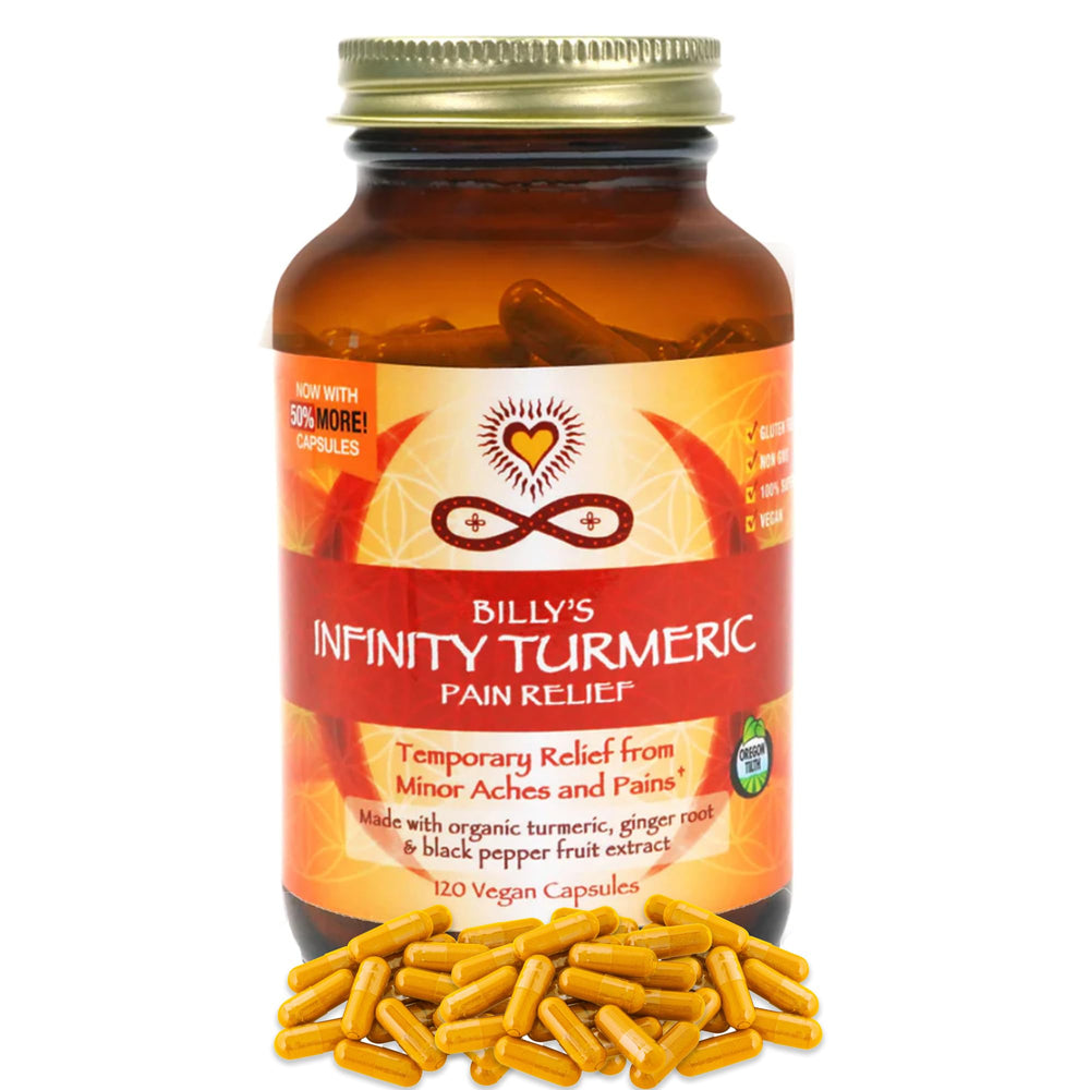Infinity Greens turmeric capsules bottle for daily wellness.