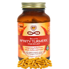Infinity Greens turmeric capsules bottle for daily wellness.
