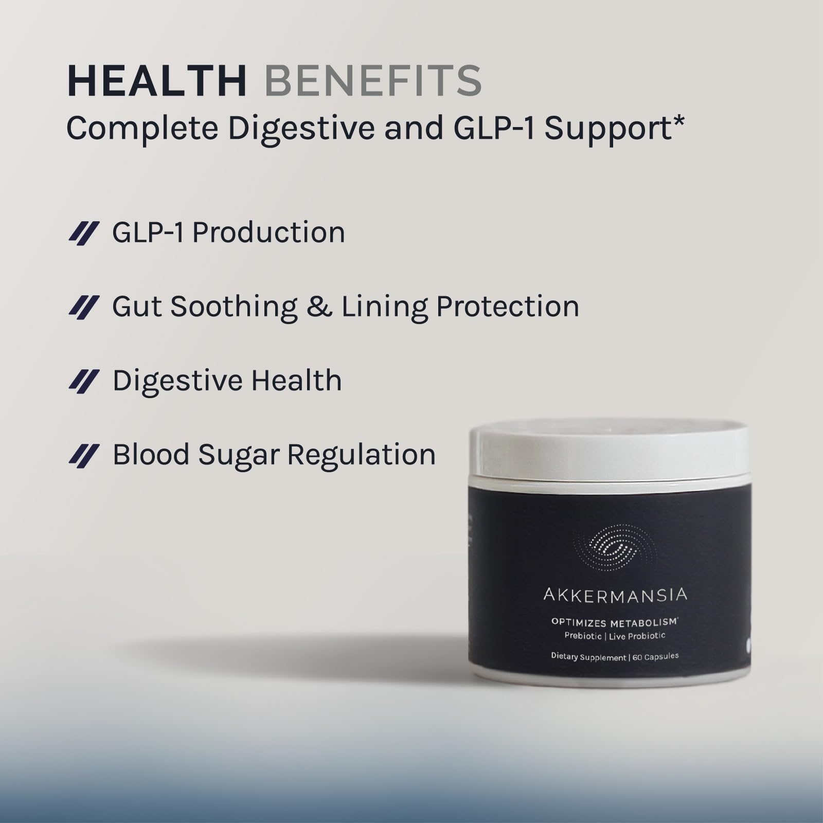 Close-up of InfiniWell Akkermansia capsules hinting at digestive balance support