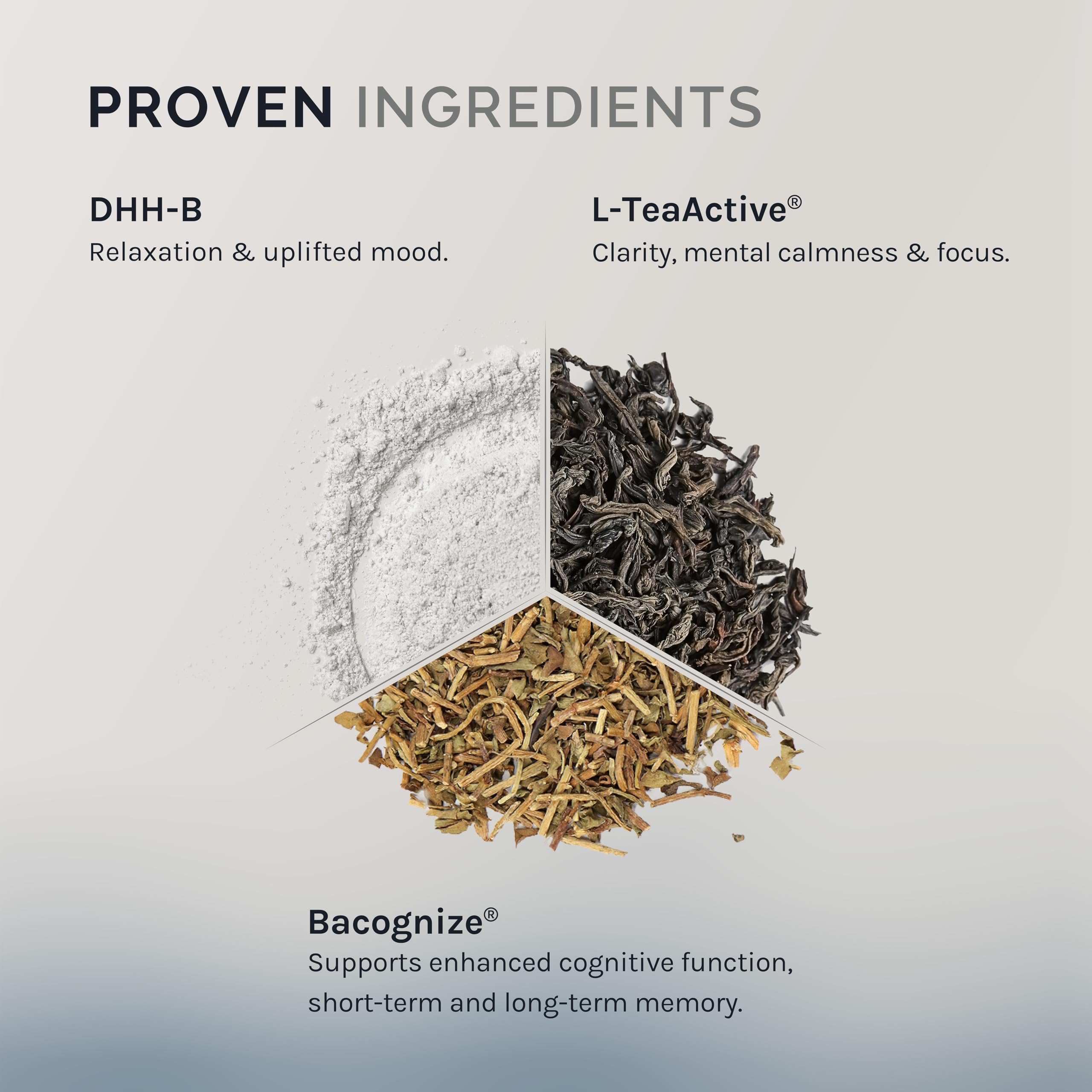 InfiniWell Calm TeaActive label closeup shows L-theanine–powered relaxation