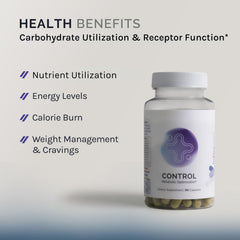 InfiniWell Control bottle close-up highlights capsules and branding.