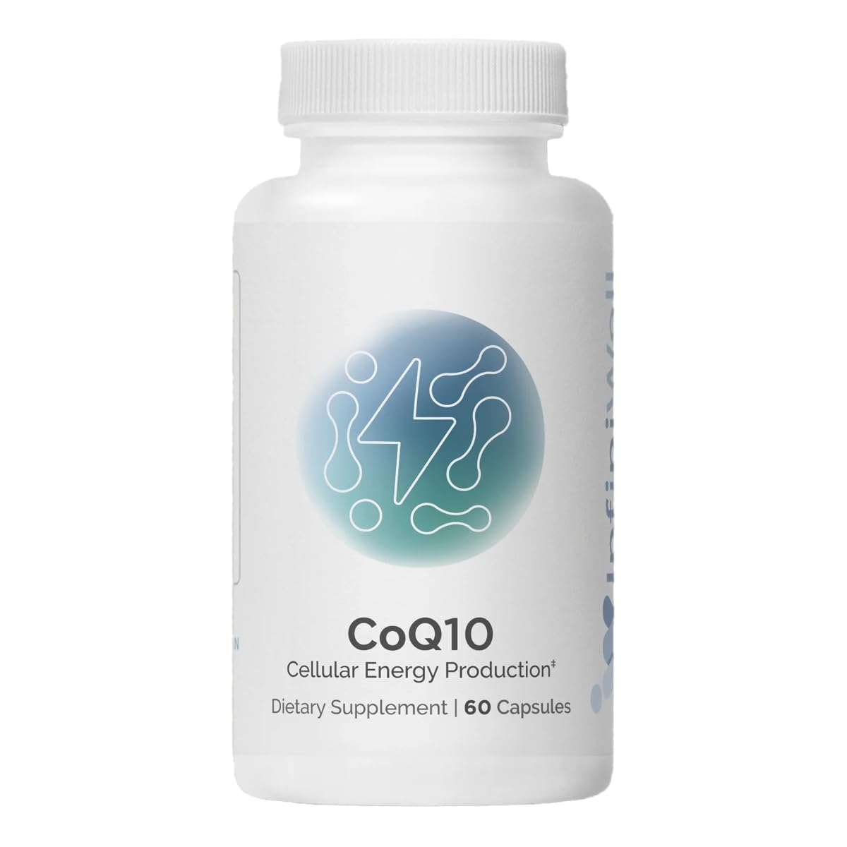 InfiniWell CoQ10 bottle highlights MicroActive release for sustained energy support