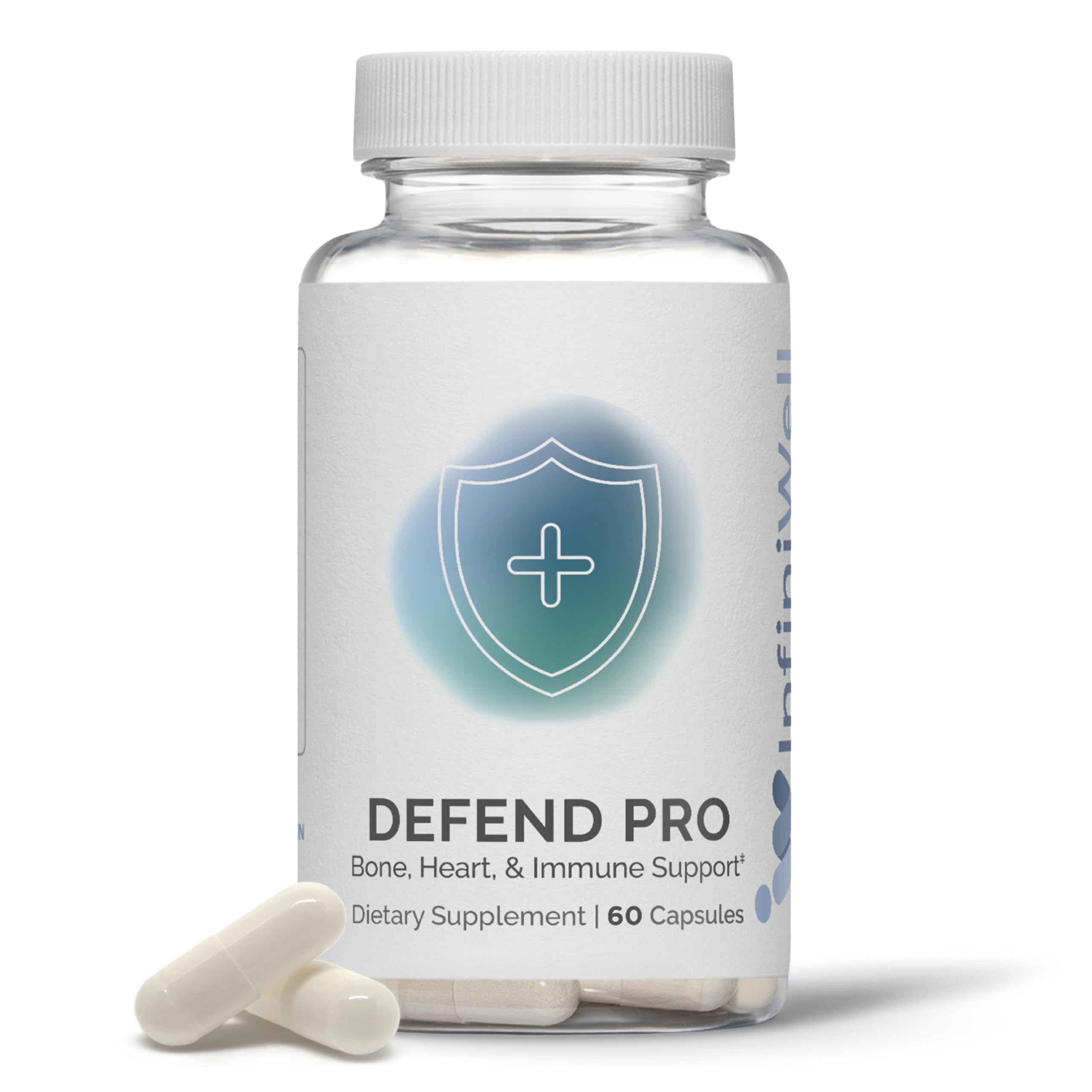 InfiniWell Defend Pro bottle closeup highlighting daily bone support