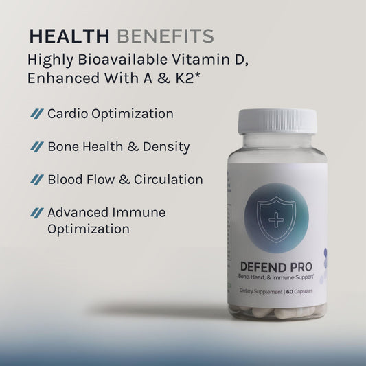 InfiniWell Defend Pro bottle label showing D3 and K2 nutrients
