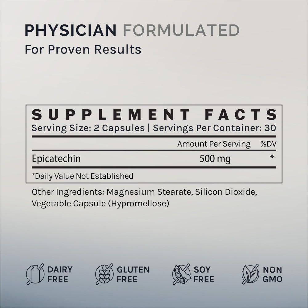 InfiniWell Epicatechin capsules in hand illustrating easy daily dosing for active individuals.