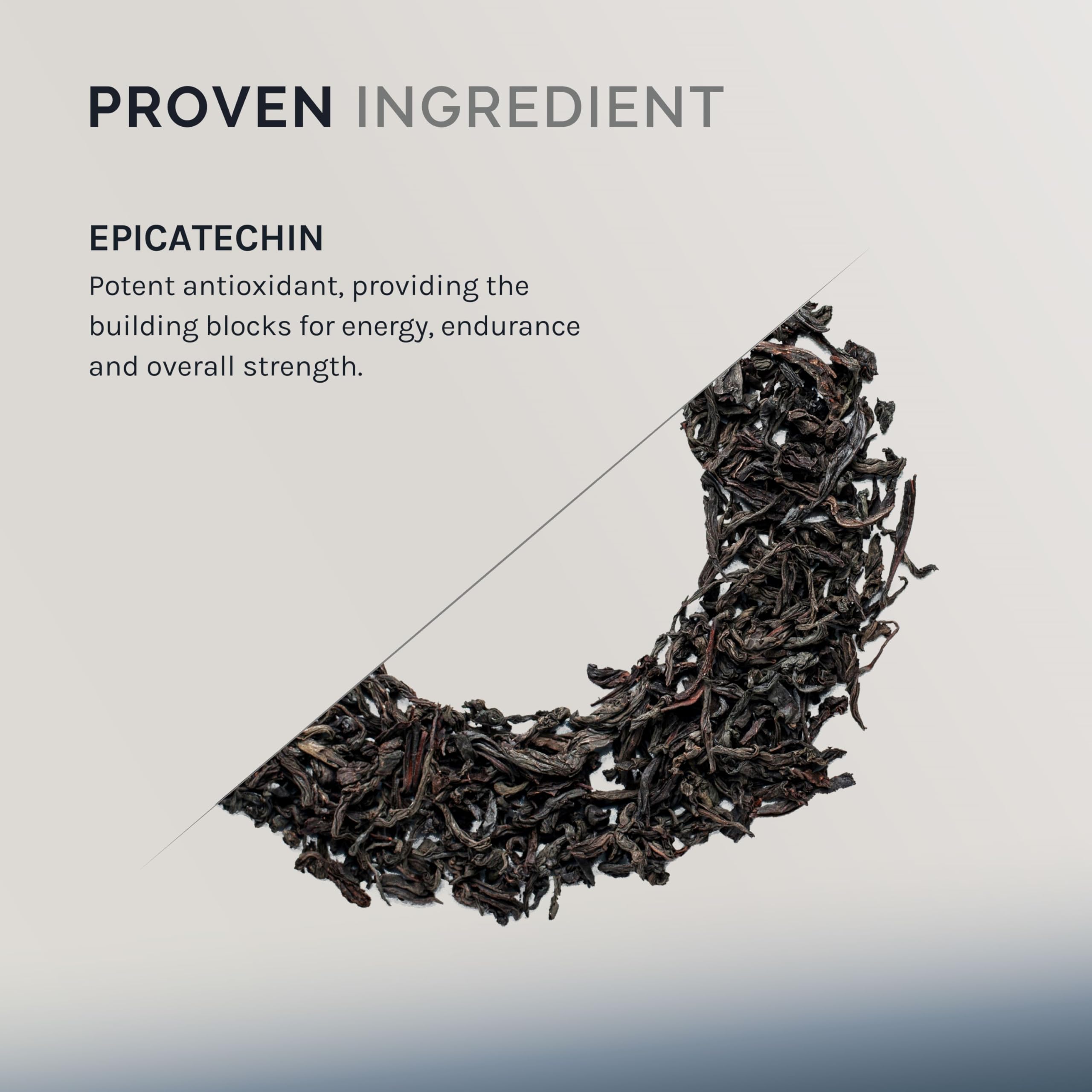 InfiniWell Epicatechin label close-up showing ingredients from cocoa, tea, and berries.