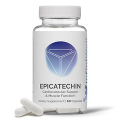 InfiniWell Epicatechin bottle on display, supports muscle function and recovery.