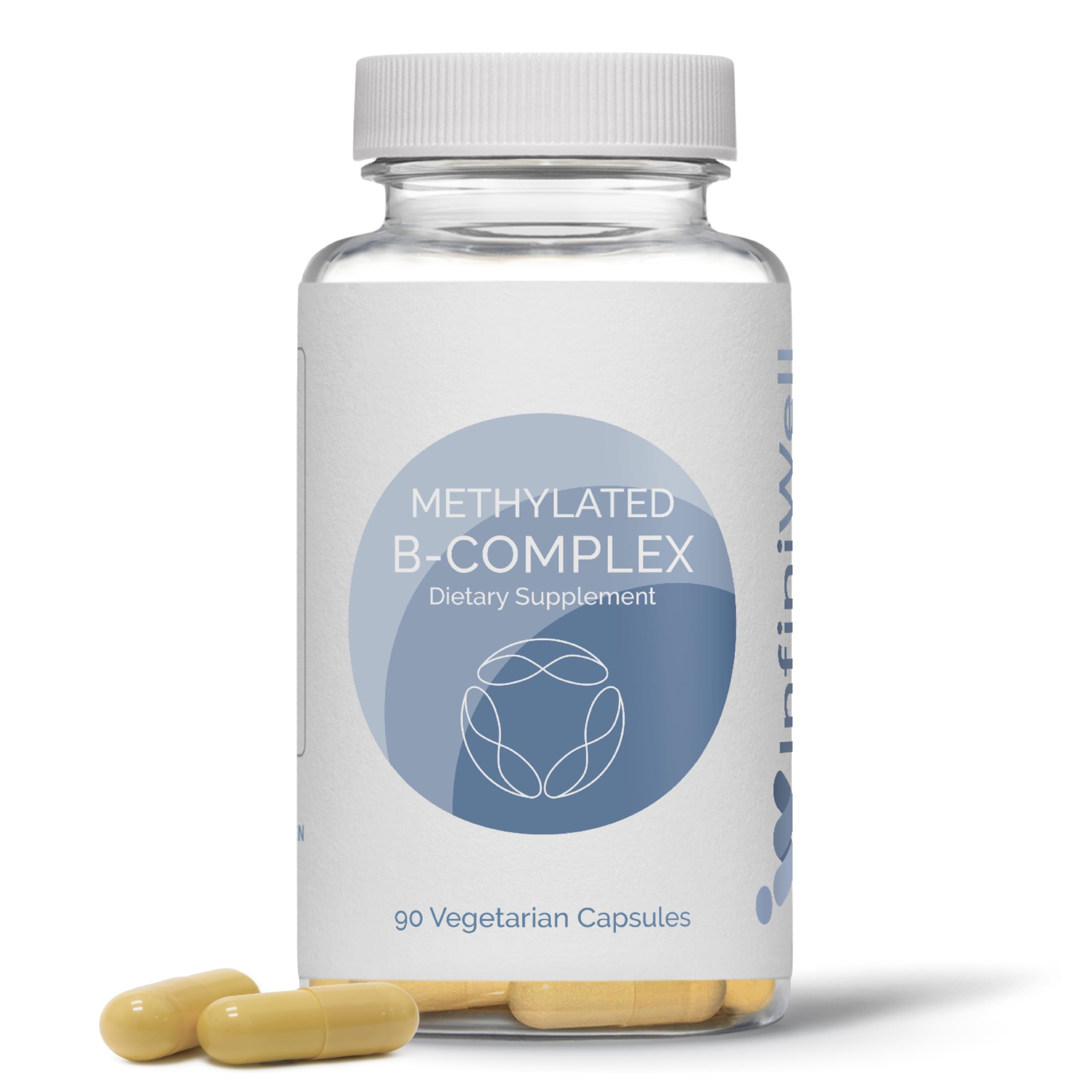 InfiniWell methylated B complex bottle front for energy support.