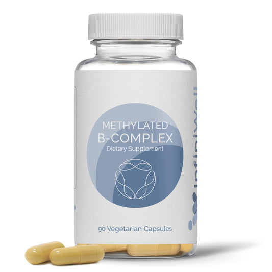 InfiniWell methylated B complex bottle front for energy support.