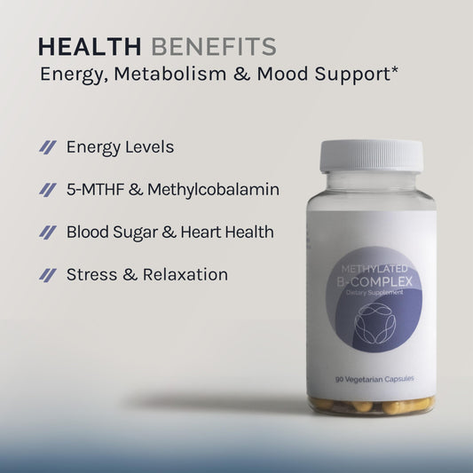 InfiniWell methylated B complex capsules closeup showing active B vitamins.