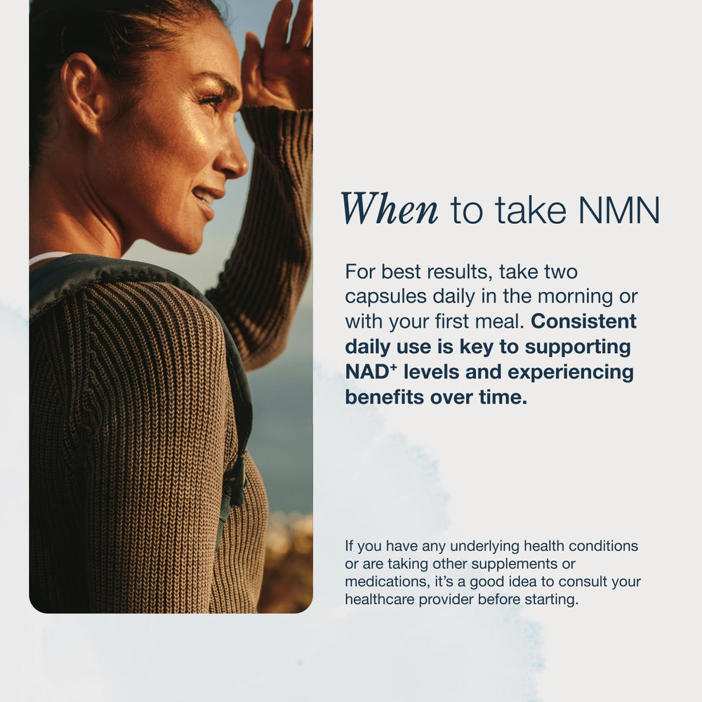 InfiniWell NMN daily-use routine visual suggesting consistent longevity support.