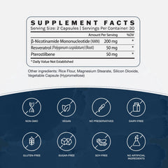 InfiniWell resveratrol-pterostilbene blend bottle highlights longevity support.