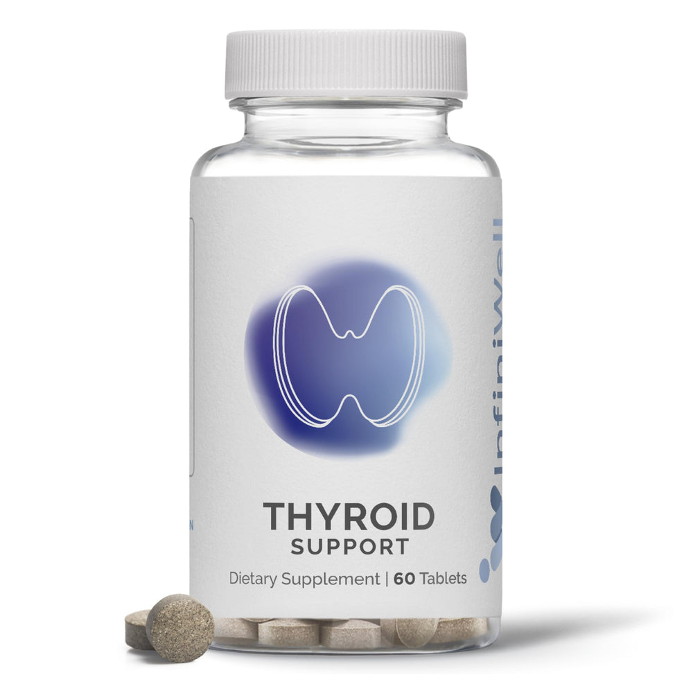 InfiniWell Thyroid Support Complex bottle for easy daily dosing and convenience.