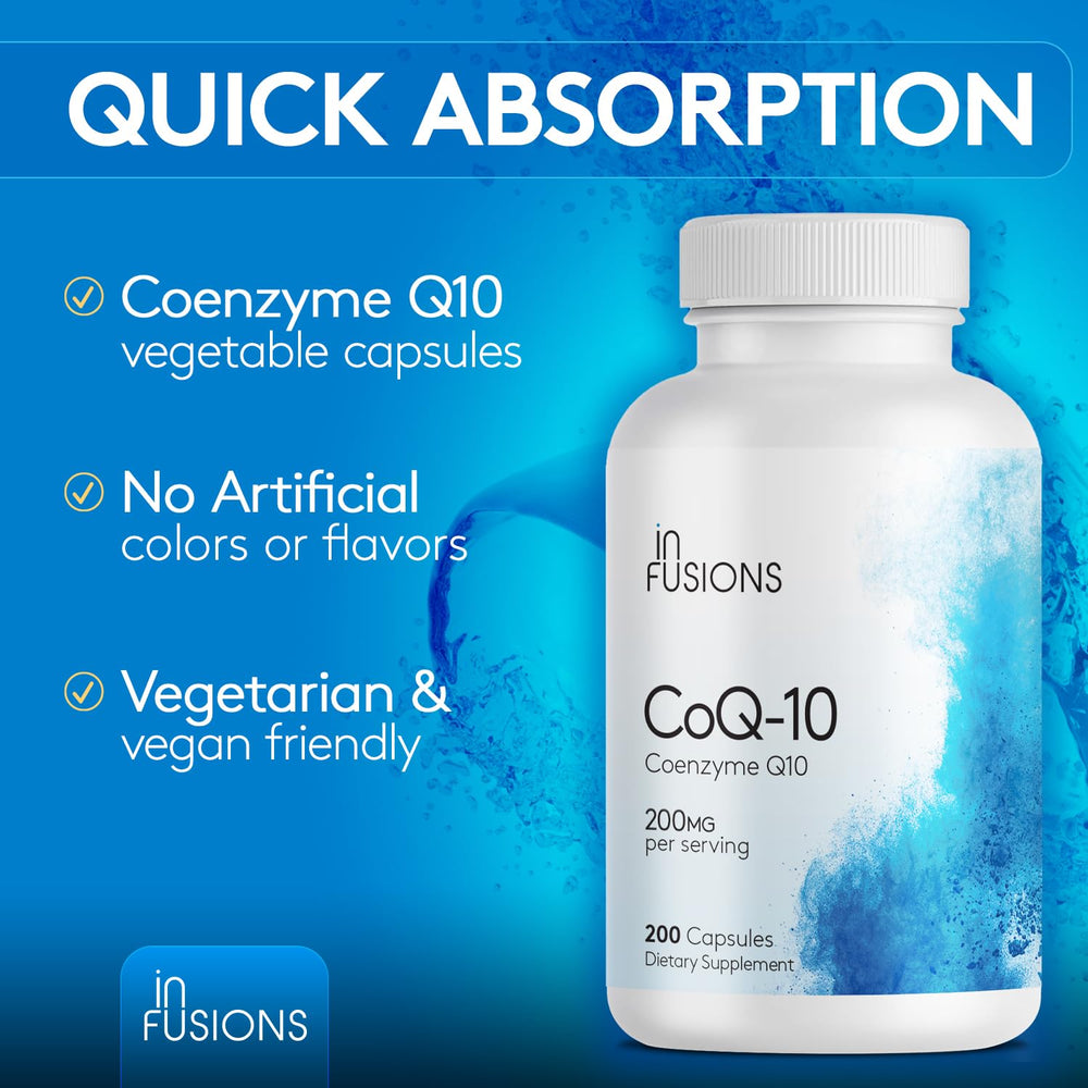 Infusions International bottle on display, signaling premium CoQ10 support
