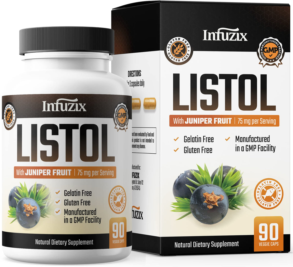 Infuzix Listol bottle front view, natural diuretic layout for foot comfort.
