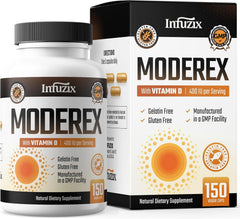 Infuzix Moderex bottle front, supporting pigment balance and convenient daily use.