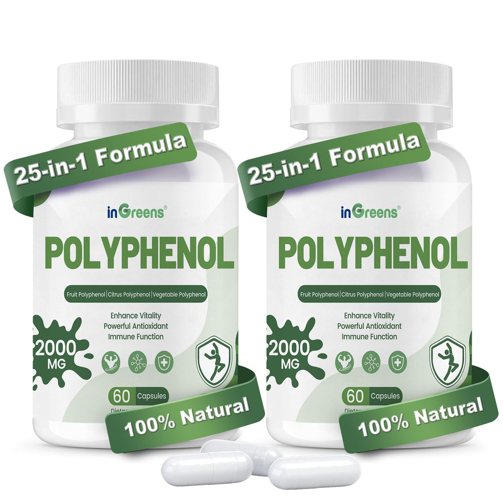 inGreens 25-in-1 polyphenols bottle label highlighting organic vegan formula for daily antioxidant support