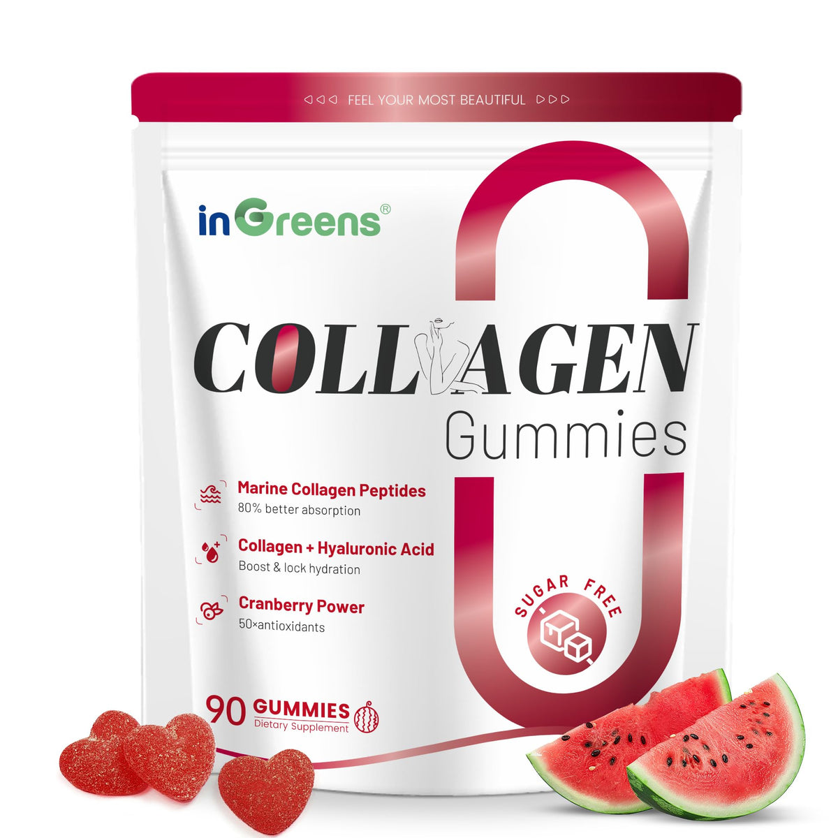inGreens Collagen Gummies bottle front view showing 5000mg formula for daily beauty.