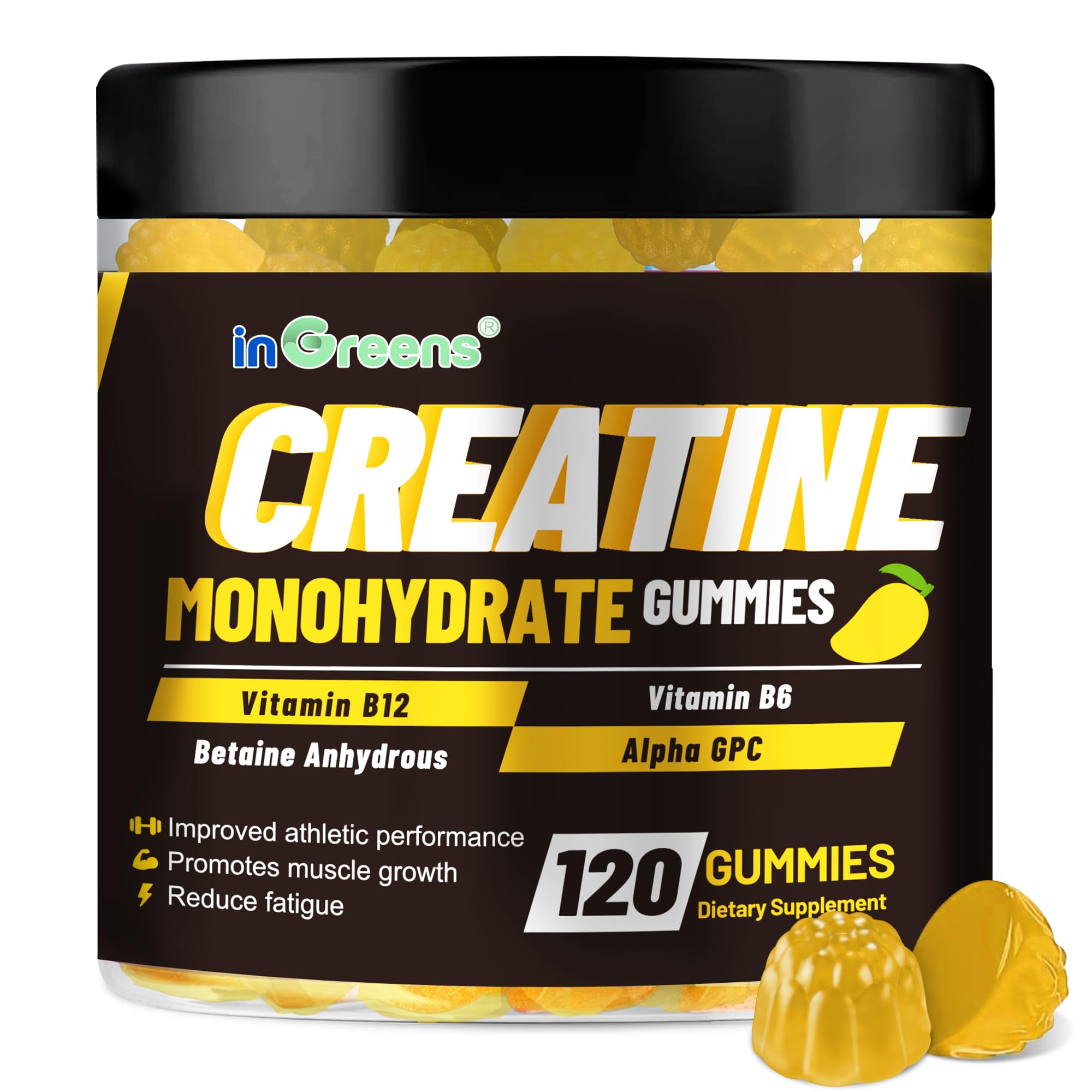 inGreens Creatine Monohydrate Gummies packaging front for athletic support