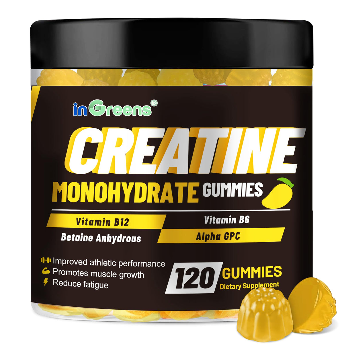 inGreens Creatine Monohydrate Gummies packaging front for athletic support
