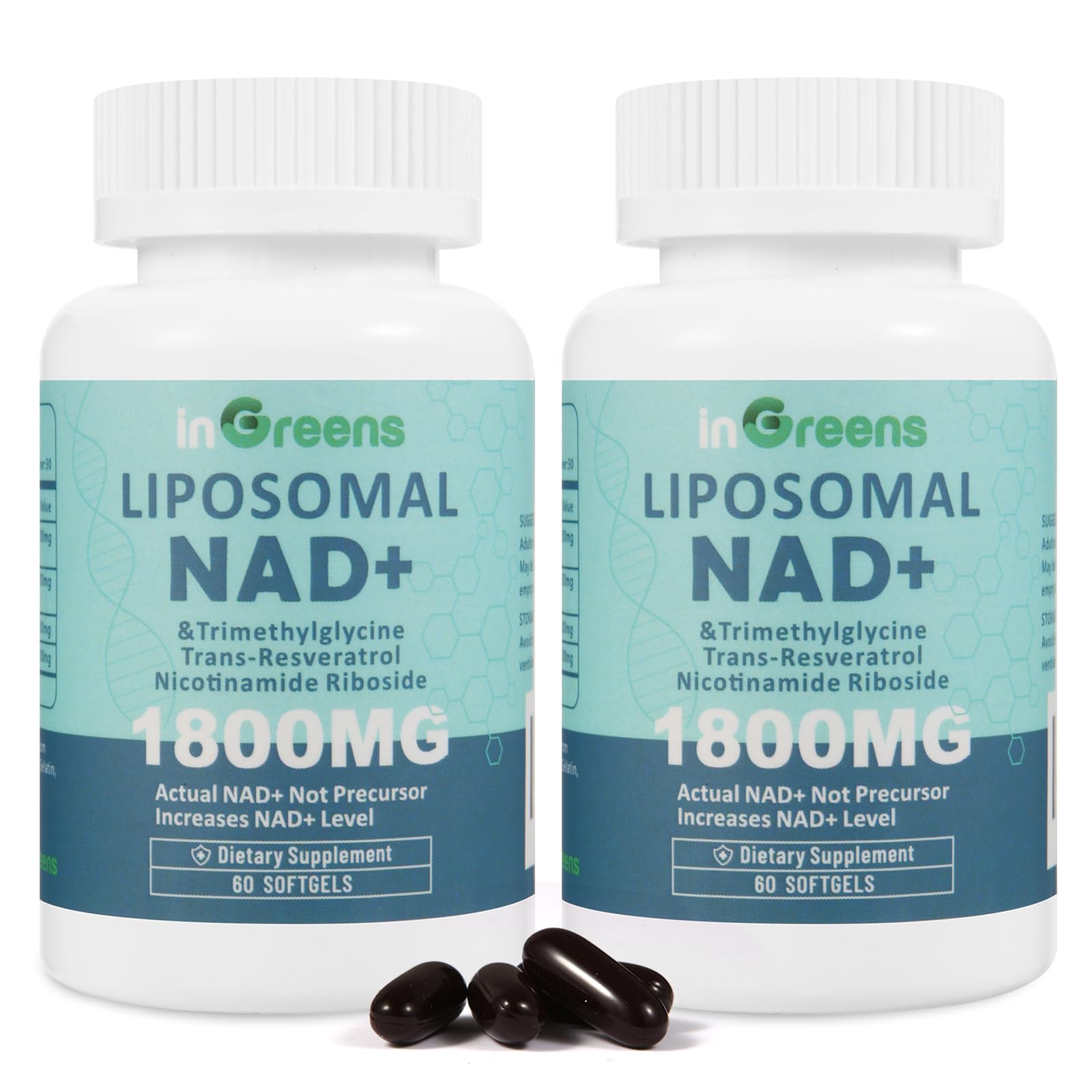 inGreens Liposomal NAD+ bottle front highlights premium energy support