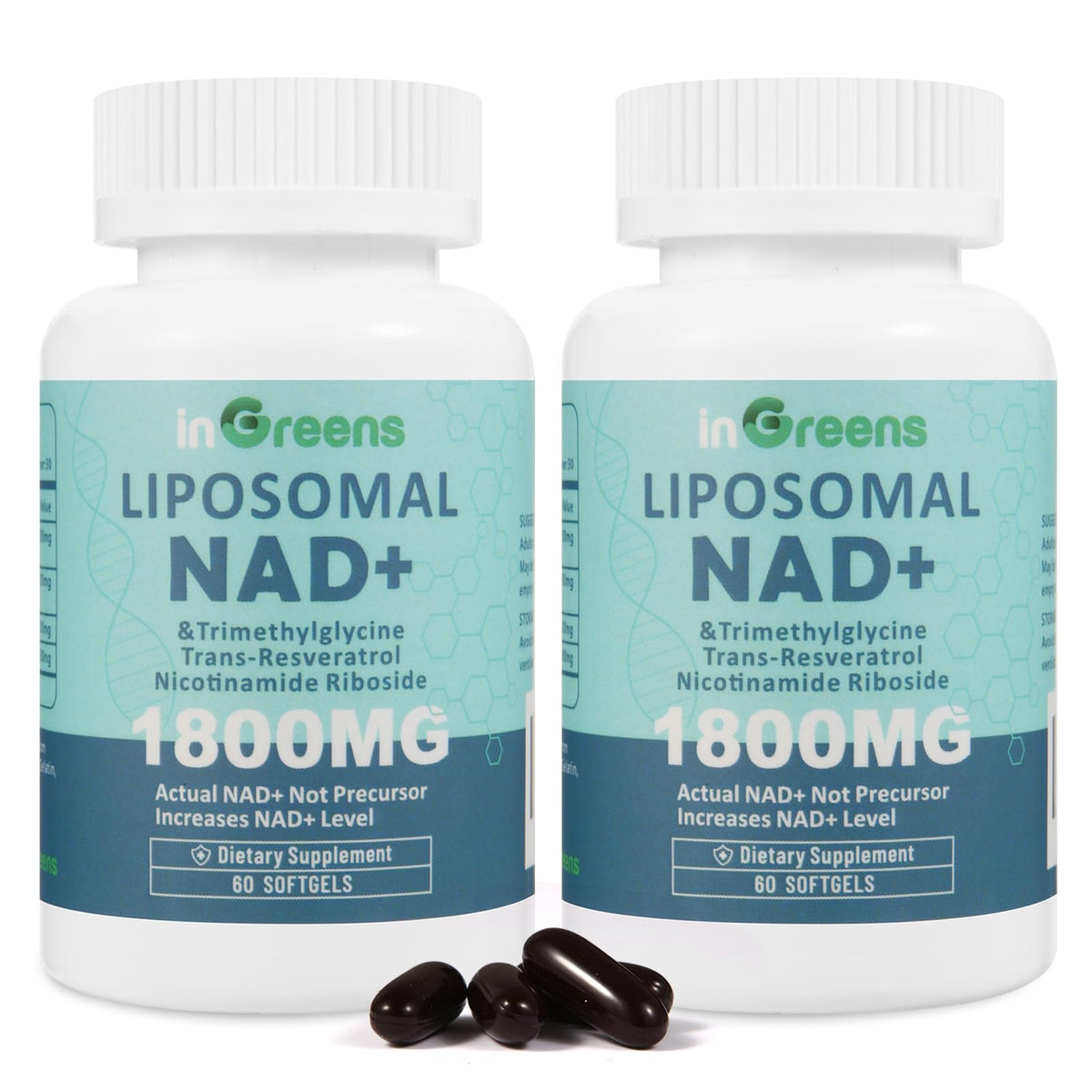 inGreens Liposomal NAD+ bottle front highlights premium energy support