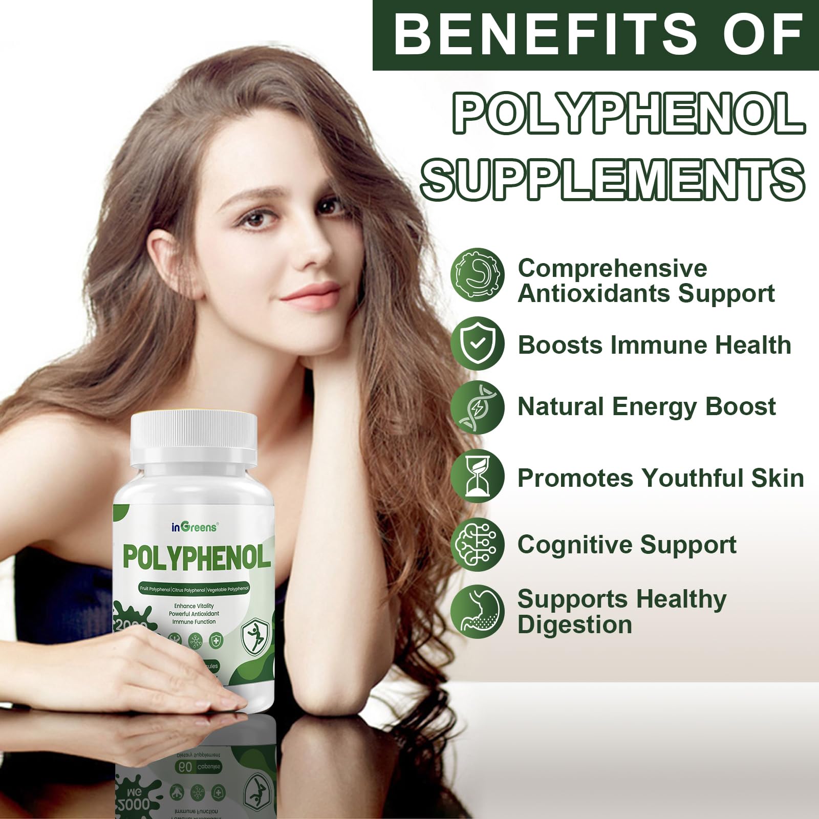 inGreens natural ingredients pomegranate olive leaf graphic highlighting antioxidant-rich plant sources