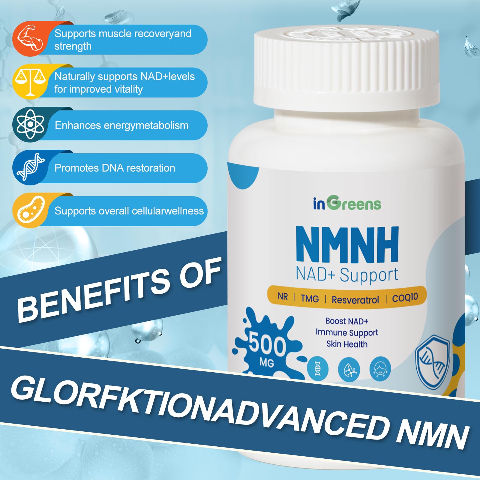 inGreens NMNH NR TMG Resveratrol COQ10 ingredients support cellular energy