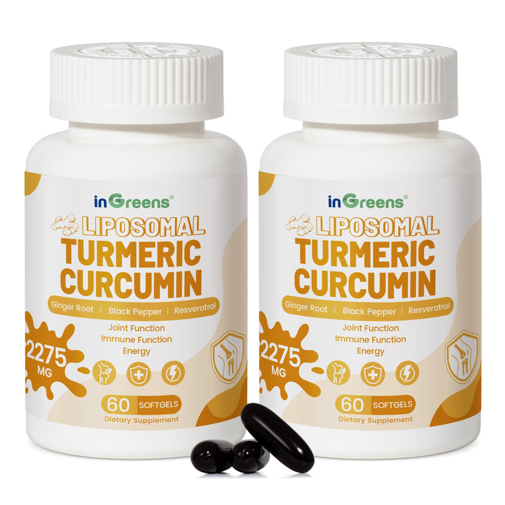 inGreens Turmeric Curcumin bottle with softgels for joint support.