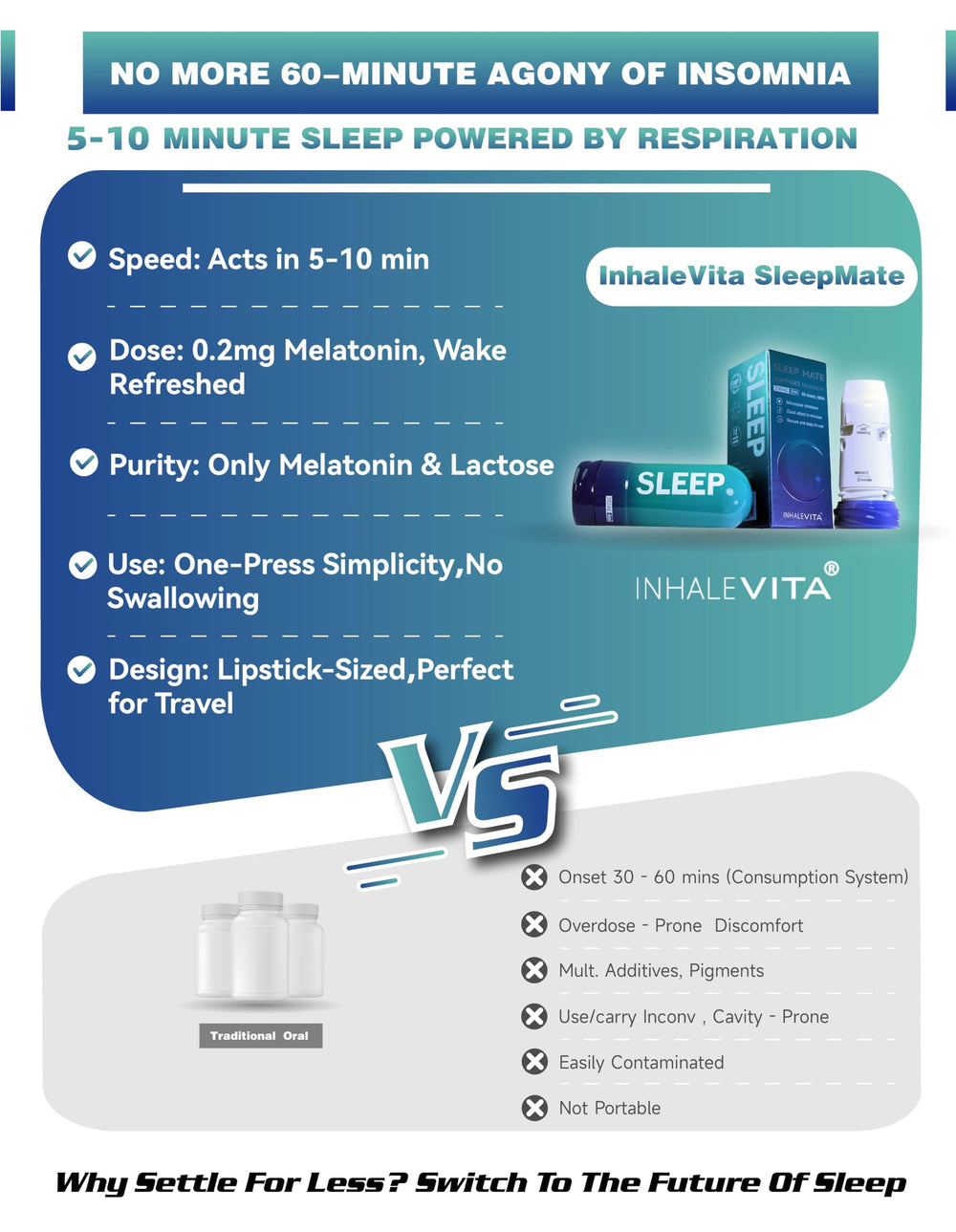 INHALEVITA melatonin inhaler zero sugar for a clean routine
