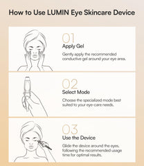 INIA LUMIN device features heat and vibration for gentle eye rejuvenation.