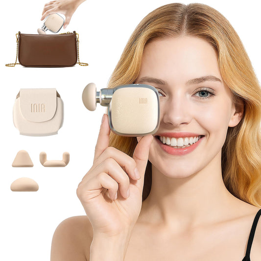 INIA PocketForce mini massager front view, portable relief on the go.