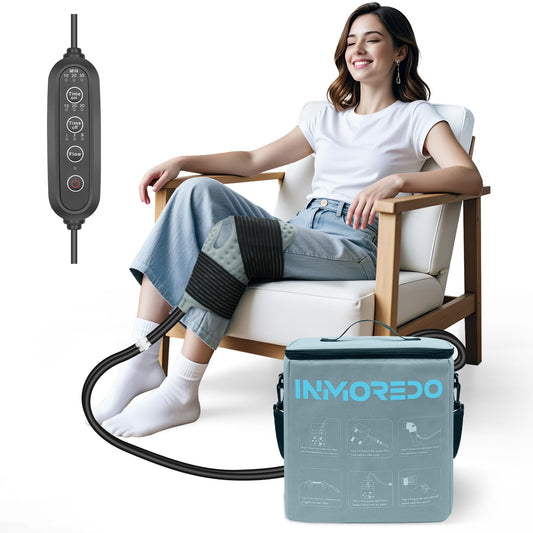Inmoredo cold therapy knee pump with adjustable wrap for post-surgery comfort and swelling management.