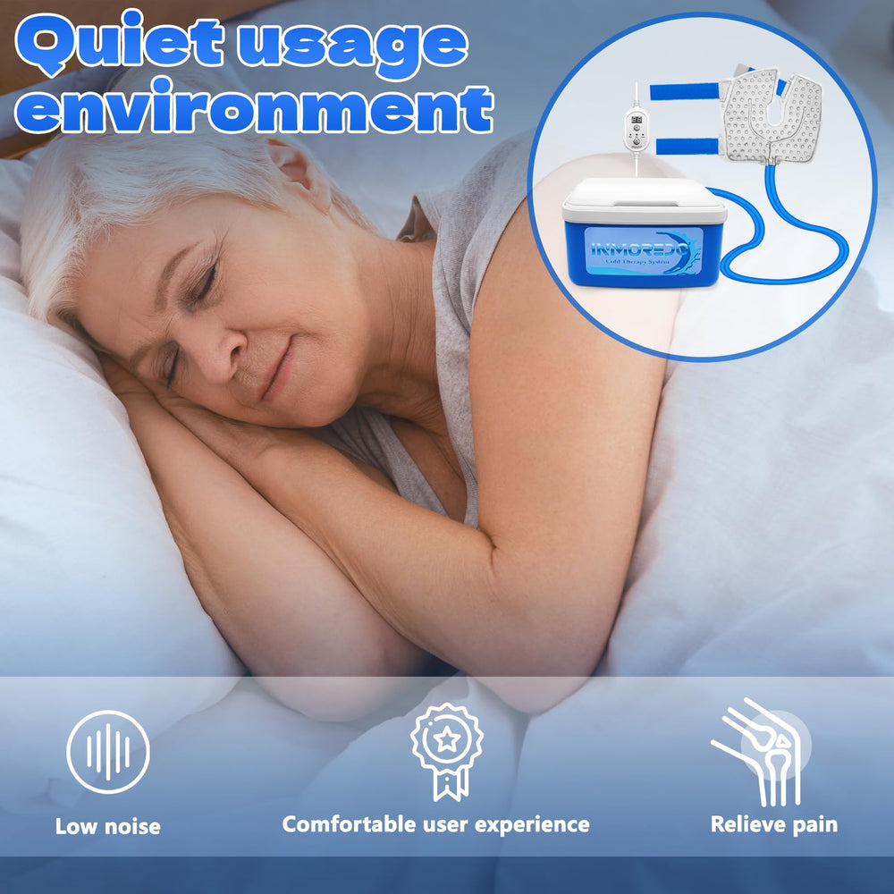 Inmoredo knee ice machine water circulation demonstrates continuous cold flow for soothing sessions