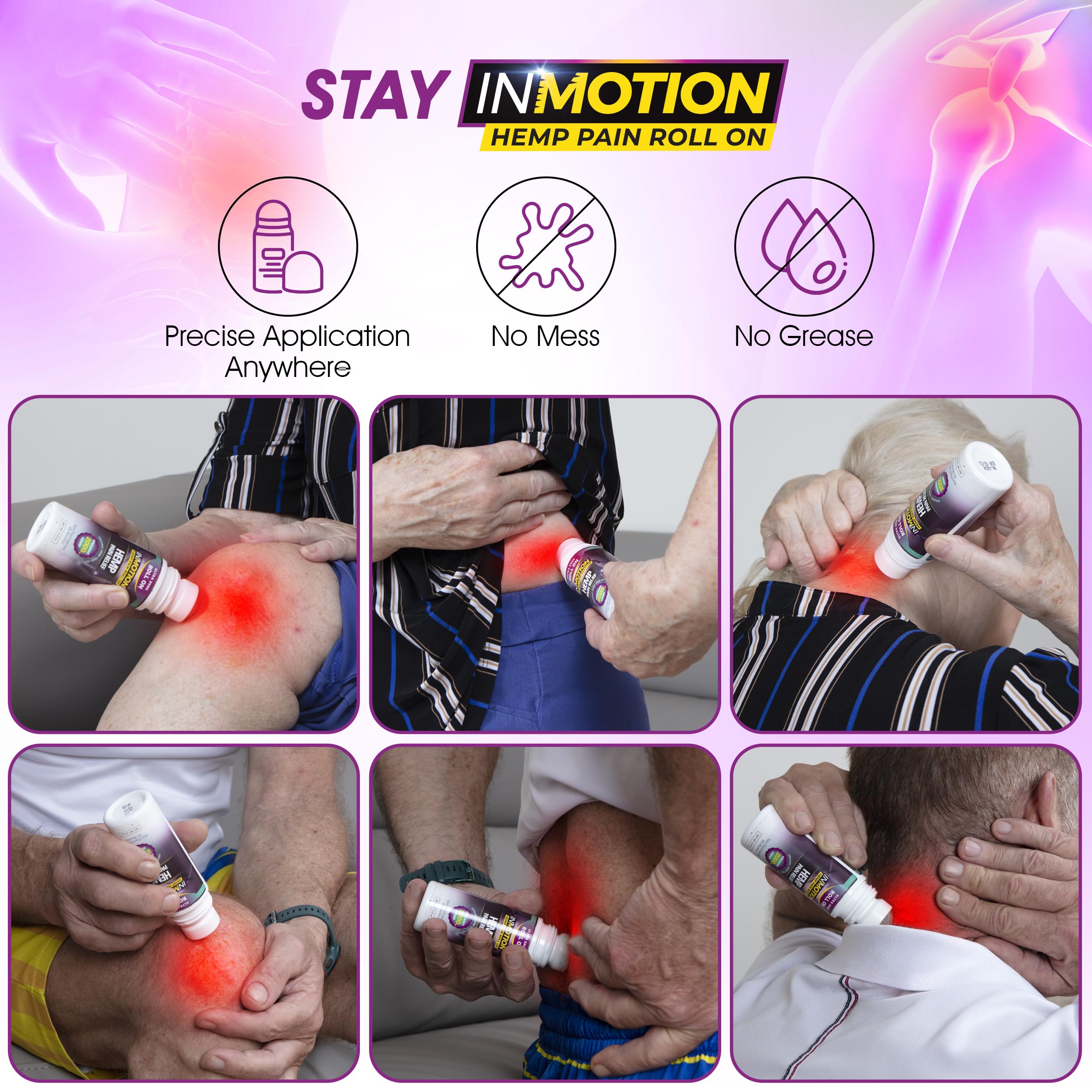 InMotion Hemp Roll On bottle ice-cool sensation signals fast pain relief.
