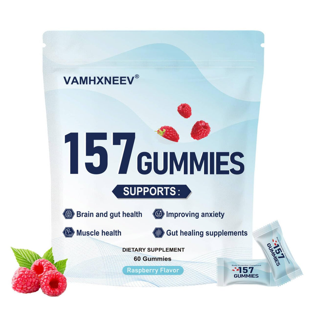 INMT 157 Gummies Raspberry packaging showcases a gluten-free, sugar-free daily snack.