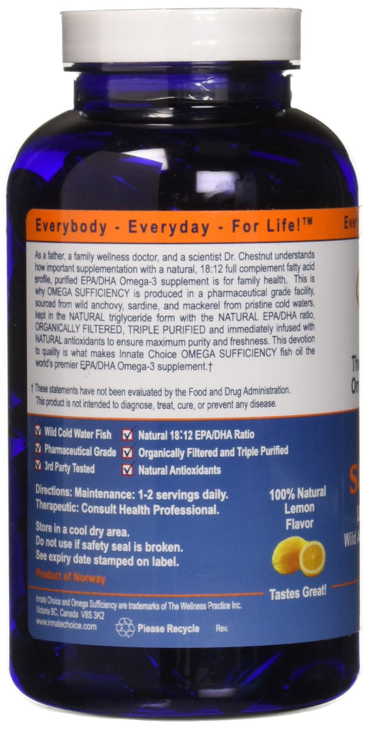 Innate Choice Omega Sufficiency Lemon bottle shown for daily supplement routine