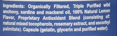 Close-up label of Innate Choice Omega Sufficiency Lemon capsules with clear usage